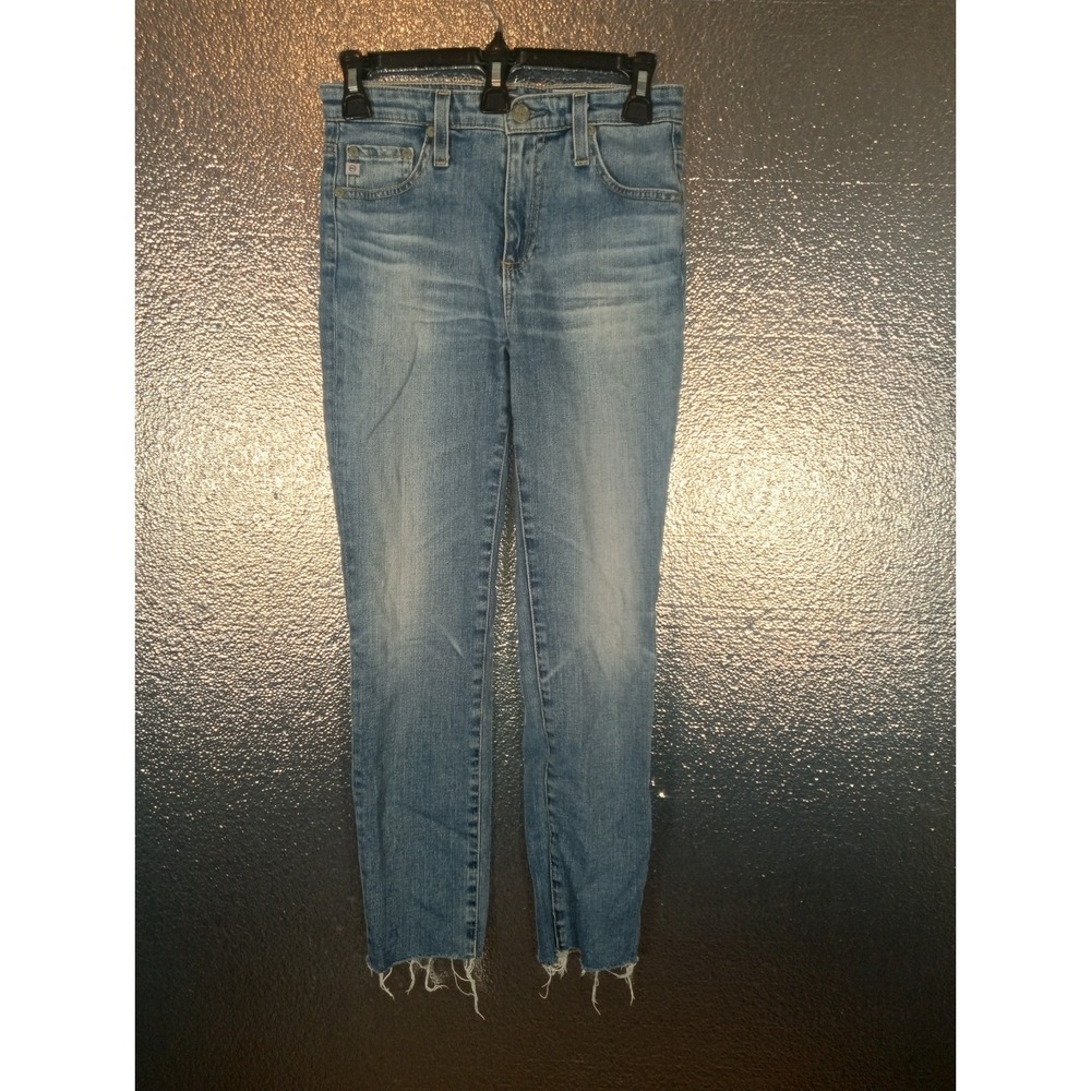AG Adriano Goldschmied Isabelle HighRise Straight Crop Jeans Med Wash Raw Hem 25